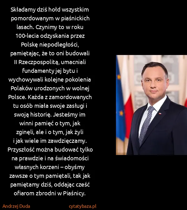 Andrzej Duda: Składamy dziś hołd wszystkim pomordowanym w piaśnickich...