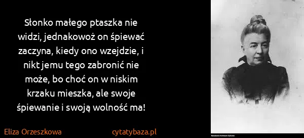 Eliza Orzeszkowa: Słonko małego ptaszka nie widzi, jednakowoż on śpiewać...