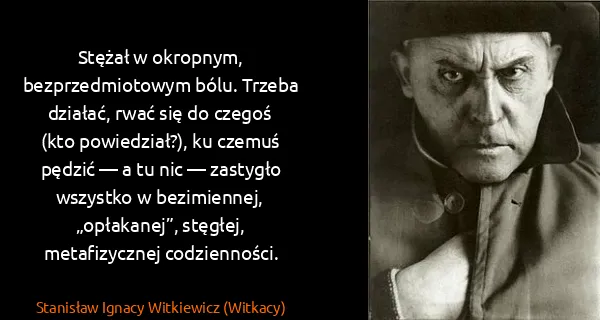 Stanisław Ignacy Witkiewicz (Witkacy): Stężał w okropnym, bezprzedmiotowym bólu. Trzeba...