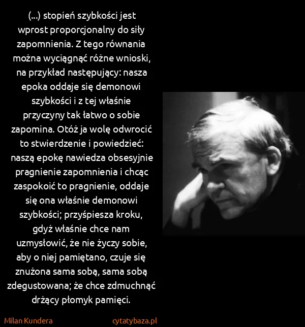Milan Kundera: (...) stopień szybkości jest wprost proporcjonalny do...