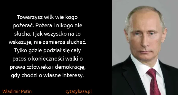 Władimir Putin: Towarzysz wilk wie kogo pożerać. Pożera i nikogo nie...