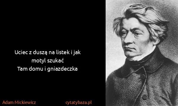 Adam Mickiewicz: Uciec z duszą na listek i jak motyl szukać
Tam domu i...