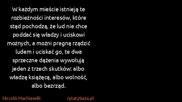 Niccolò Machiavelli: W każdym mieście istnieją te rozbieżności interesów,...