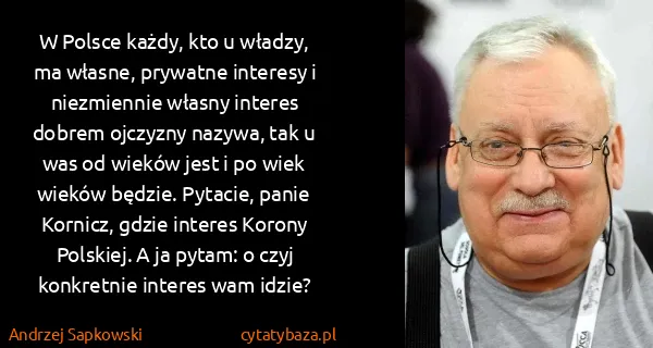 Andrzej Sapkowski: W Polsce każdy, kto u władzy, ma własne, prywatne...