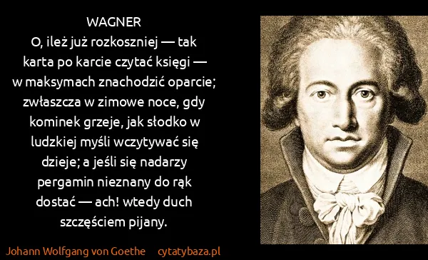 Johann Wolfgang von Goethe: WAGNER
O, ileż już rozkoszniej — tak karta po karcie...