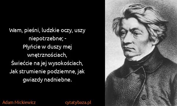 Adam Mickiewicz: Wam, pieśni, ludzkie oczy, uszy niepotrzebne; -
Płyńcie...