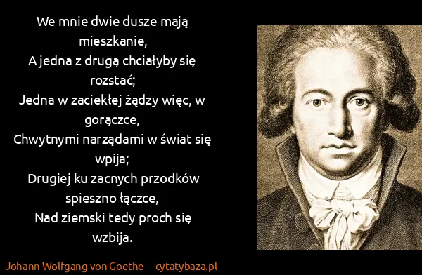 Johann Wolfgang von Goethe: We mnie dwie dusze mają mieszkanie,
A jedna z drugą...