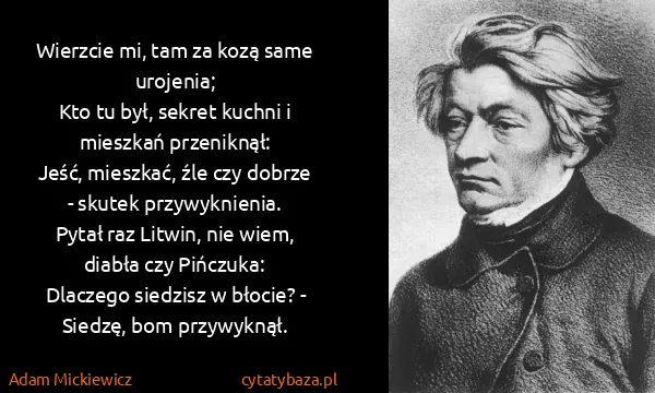 Adam Mickiewicz: Wierzcie mi, tam za kozą same urojenia;
Kto tu był,...