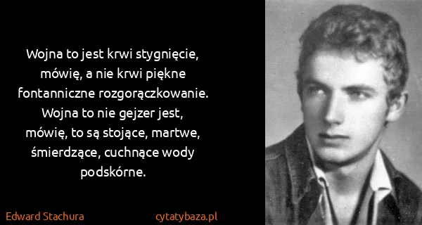 Edward Stachura: Wojna to jest krwi stygnięcie, mówię, a nie krwi piękne...