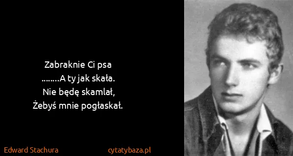 Edward Stachura: Zabraknie Ci psa
........A ty jak skała.
Nie będę...