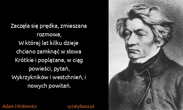 Adam Mickiewicz: Zaczęła się prędka, zmieszana rozmowa,
W której lat...