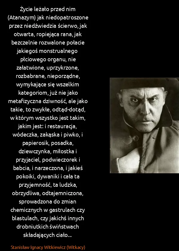 Stanisław Ignacy Witkiewicz (Witkacy): Życie leżało przed nim (Atanazym) jak niedopatroszone...