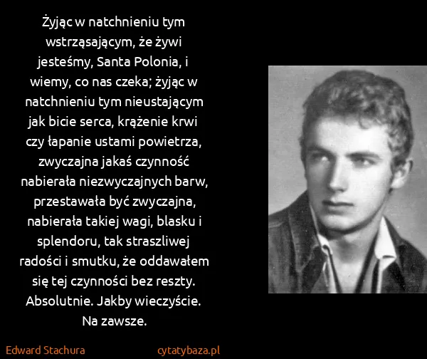 Edward Stachura: Żyjąc w natchnieniu tym wstrząsającym, że żywi jesteśmy,...